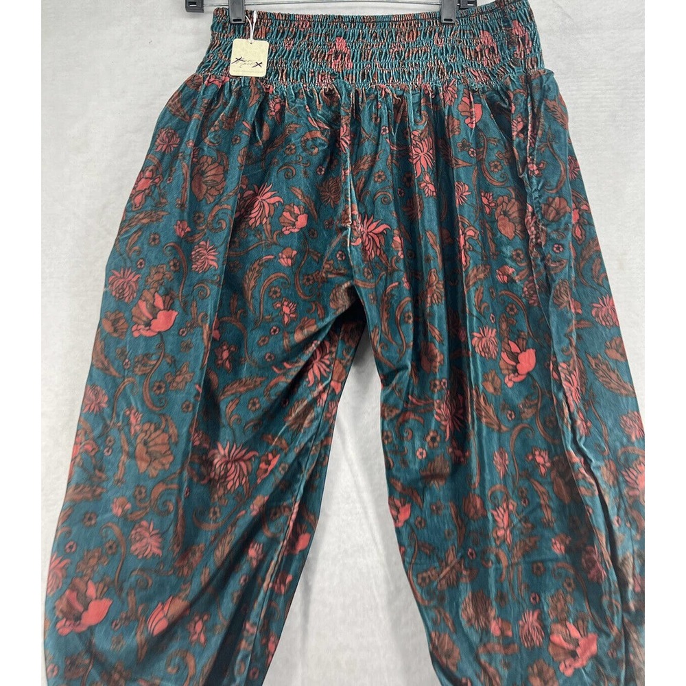 Free People One Marla Velvet Size Large Velvet Floral High Rise Harem Tapered